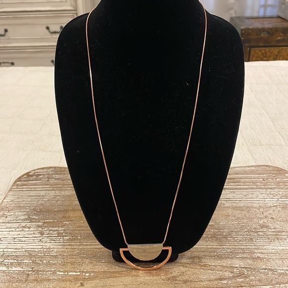 Vintage Rose Gold Silver Tone Pendant Long Statement Necklace - Picture 1 of 3